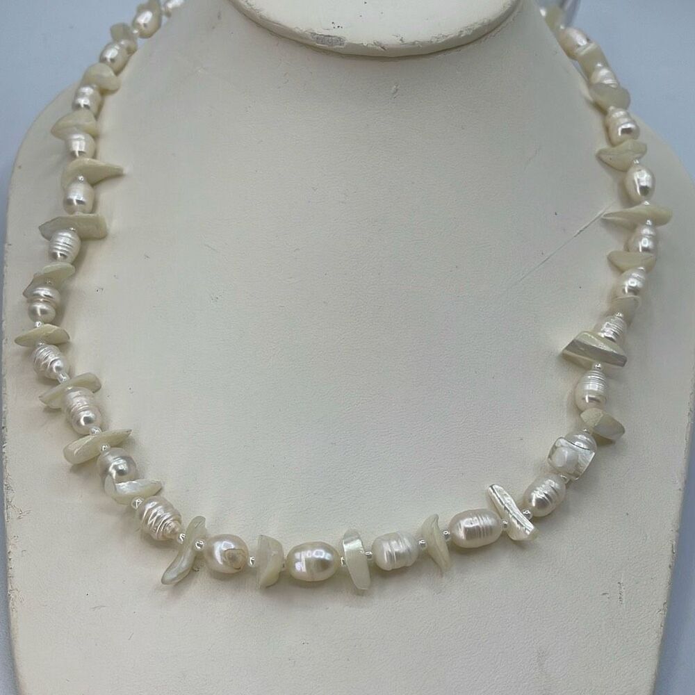 Vintage Fresh Water Biwa and Mother of Pearl necklace